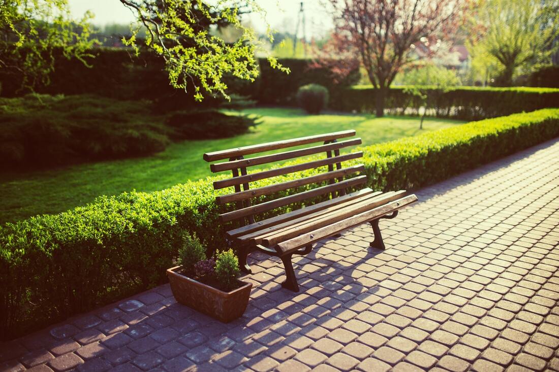 wooden park bench next to grass